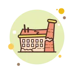 a cartoon building with a crack in the roof