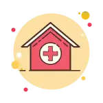 a red house with a cross in the middle